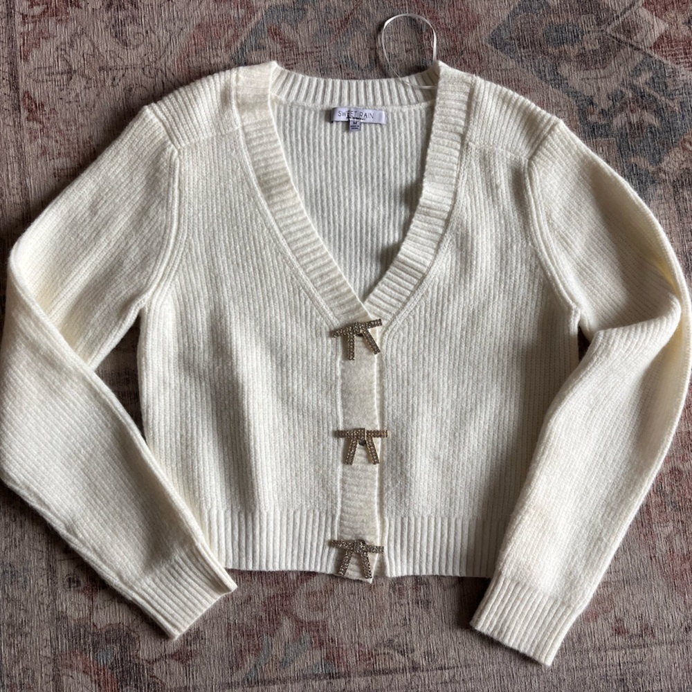 Source Unknown Cream Cardigan with Bow Accents